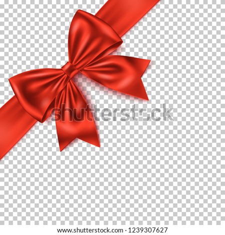 Realistic red gift bow and ribbon isolated on transparent background. Detailed decoration elements for Christmas, birthday, Valentine’s Day, Women’s, Mothers’ Day, and other celebrations.