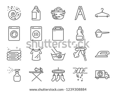 Laundry icon set. Included the icons as detergent, washing machine, fresh, clean, iron and more. Royalty-Free Stock Photo #1239308884