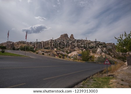 Cappadocia, Turkey. Uchisar rock fortress and ancient home, arranged in pillars of weathering