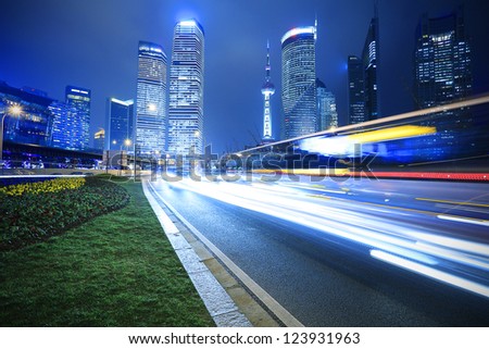 light trails on the street in shanghai ,China.