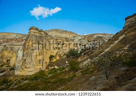 Cave house of Fairy Chimneys rocks mushroom in Pasabag, Monks Valley, Cappadocia, Turkey.