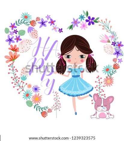 Beautiful girl with flower vector design.