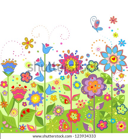 Greeting seamless floral border. Raster copy of vector image.