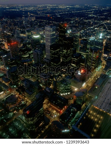 Aerial shot of Toronto downtown at night