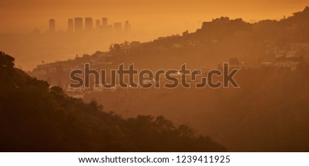 Southern California Hills at Sunset. View of Los Angeles