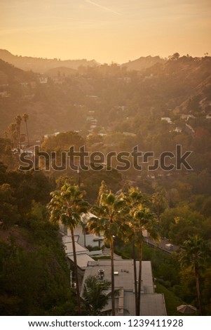 Southern California Hills at Sunset. View of Los Angeles
