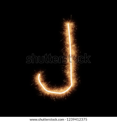 Letter J of alphabet written by squib sparks on a black background.