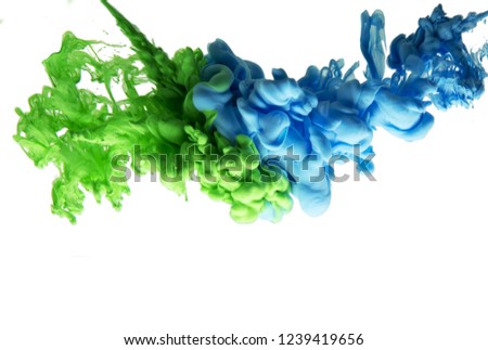 ink in water blau green smoke acrylic art colorful abstract background isolated