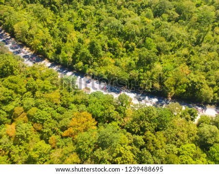 Aerial view on a road in a forest at countryside Sakon Nakhon,Thailand. 