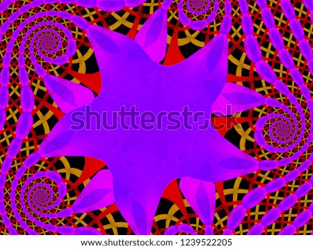 A hand drawing pattern made of red orange and fuchsia on a black background 