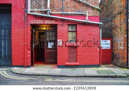 Vintage back door to the stage with the inscription "Stage door"