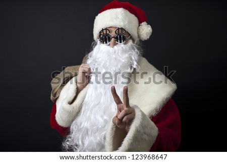 Crazy santa claus with dollar glasses
