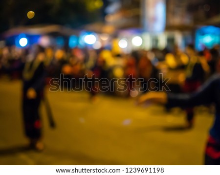 blurred photo,beautiful procession  Loy krathong festival in chiang mai, thailand.