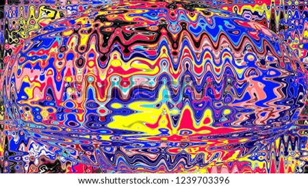 Abstract wavy convex pattern in blue, yellow, pink, black and other colors.