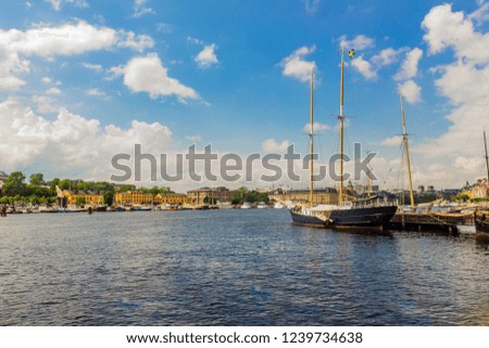 Stockholm. Sweden. Dyurgarden Island. View of the yachts and tourist boats.