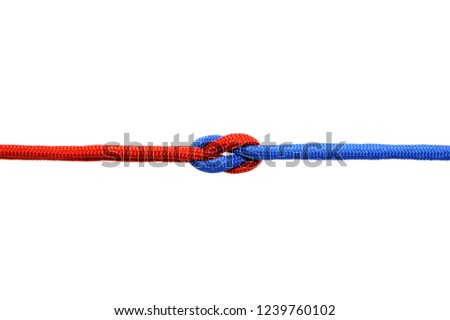 Knot  on a cord isolated on a white background .