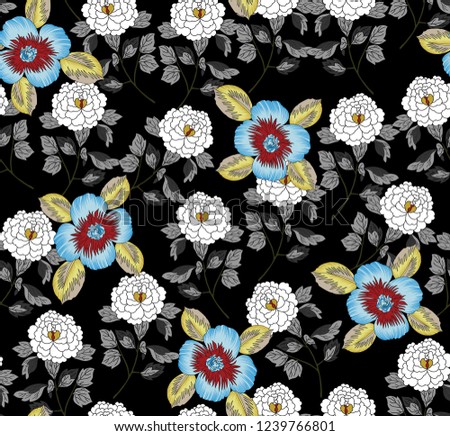blue vector stock flower pattern on black background