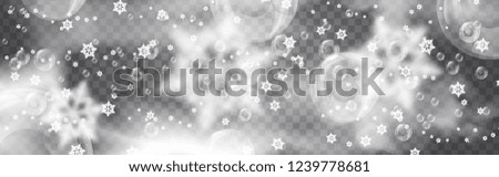 background with falling snowflakes on a transparent background. realistic bubbles and white smoke on a transparent background. Realistic Soap or Water Bubbles