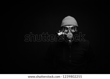 adult man portrait, chemical respirator