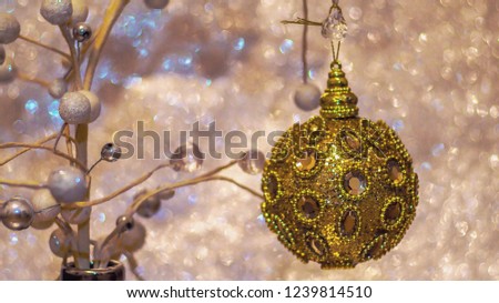 New Year 2019. Light background. New Year mood, Christmas silver tree in vase, Christmas tree toys. Lights, bokeh. festive. Merry Christmas Abstract Blurred Christmas Lights Bokeh Background. 4K.