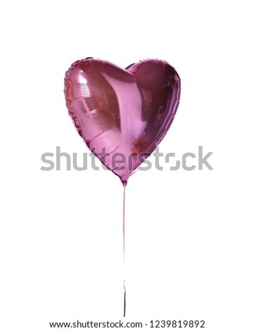 Single big purple pink heart balloon object for birthday party isolated on a white background