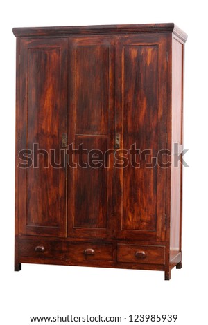 Old hancrafted cupboard isolated over white background. 19th century Royalty-Free Stock Photo #123985939