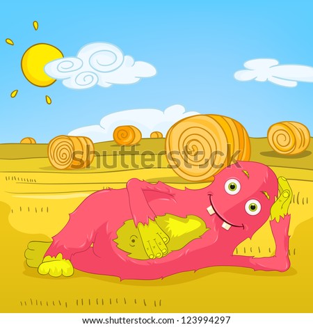 Cartoon Character Funny Monster. Yoga. Vector Illustration. EPS 10.