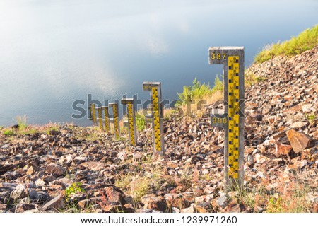 close up of water level indicator at the dam,depth marker, Mae Kuang Udom Thara Dam,Chiangmai,Thailand