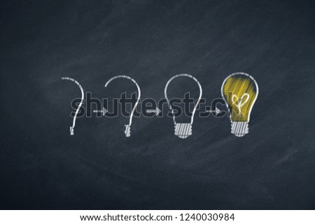 Light bulbs on chalkboard background 