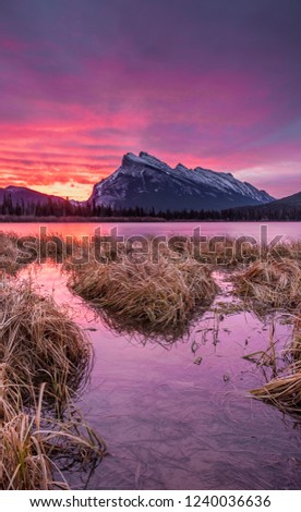 Early morning sunrise at Vermillion Lakes, in Banff National Park, Alberta Canada.
