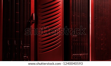 Data processing center. Server room in red light