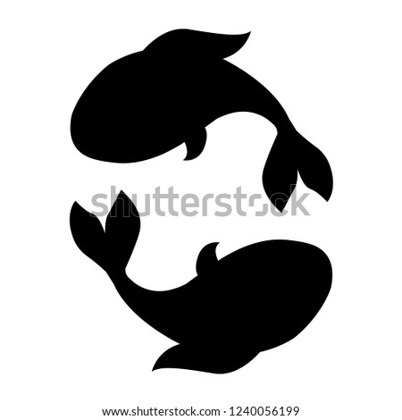 Two isolated black silhouette of small fishes on a white background. Vector sticker for walls and furniture. Logo or emblem. EPS 10
