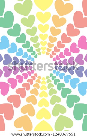 Radial heart pattern and light, power of love, rainbow color