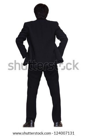 Back view of asian young business man, isolated over white with clipping path