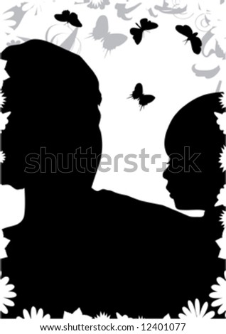 mother and kid with butterfly background