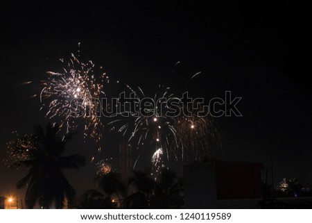 Diwali or Lights Festival Crackers Light Rays with Black and Coconut Tree Silhouette Background at North Chennai, Tamil Nadu in India