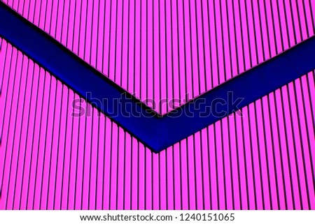 Blue line on striped metal background. Stripe pattern.
