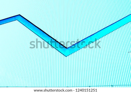 Blue line on striped metal background. Stripe pattern.