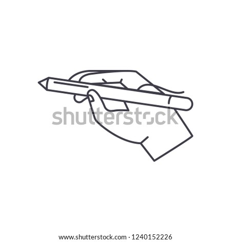 Pen in hand line icon concept. Pen in hand vector linear illustration, symbol, sign