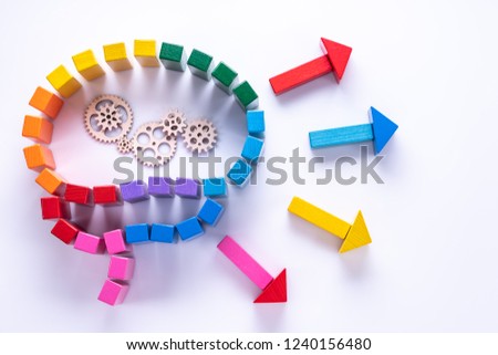 Abstract colorful human brain, concentration of thoughts, Rational thinking, information processing, creative concept. Top view, flat lay. Royalty-Free Stock Photo #1240156480