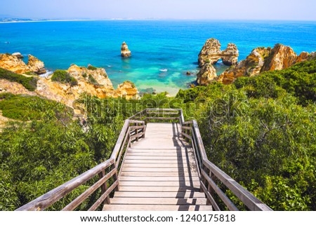 Beautiful bay near Lagos town, Algarve region, Portugal Royalty-Free Stock Photo #1240175818