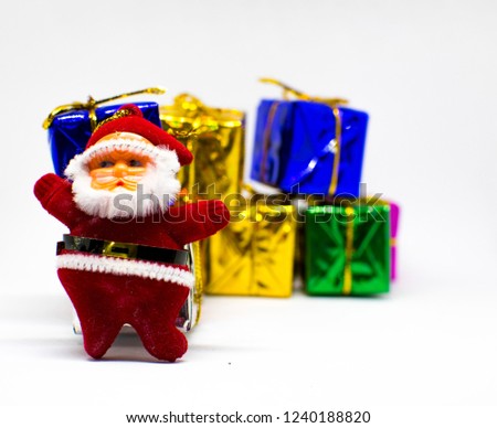 Christmas balls and with gift box on white background 