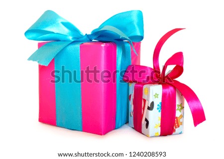Gift boxes with ribbon and bow on white background