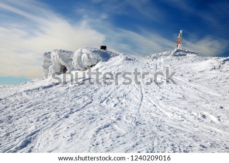 signpost on top of mount Keprnik, Jesenik mountains, Moravia, Czech Republic Royalty-Free Stock Photo #1240209016