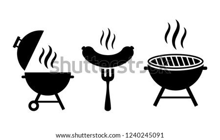 Grill bbq vector icon set illustration isolated on white background Royalty-Free Stock Photo #1240245091
