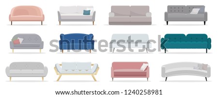 Set of sofa. Collection of sofa in flat cartoon style. Vector illustration Royalty-Free Stock Photo #1240258981