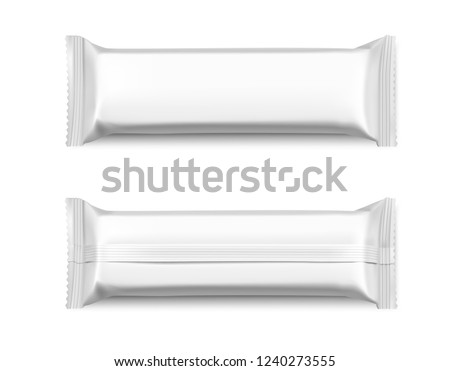 Blank mockup of flow pack. Front and rear side. Vector illustration isolated on white background. It can be used in the adv, promo, package, etc. EPS10. Royalty-Free Stock Photo #1240273555
