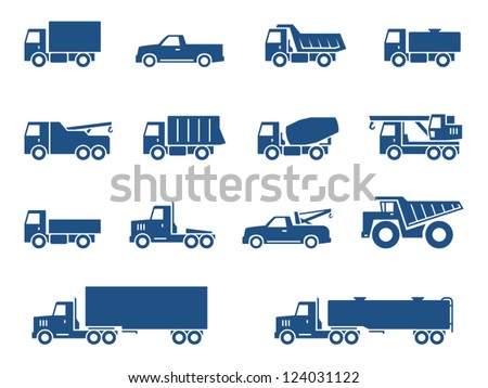 Trucks icons set. Vector silhouettes of vehicles Royalty-Free Stock Photo #124031122