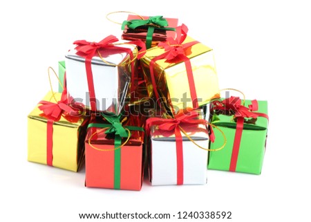 Merry christmas and happy new year gift box on white background.
