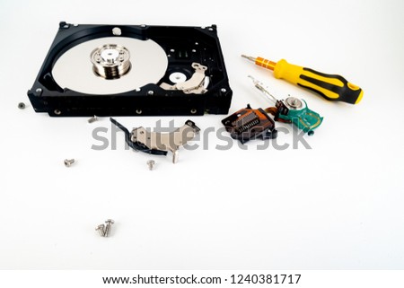 The inside of the hard drive When a computer technician is repairing